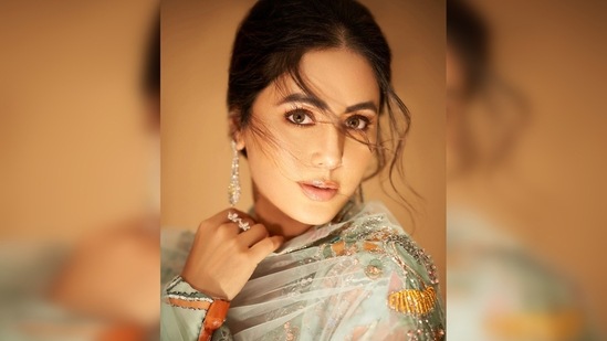 The dress is by designer Aisha Rao and is worth <span class='webrupee'>₹</span>97,500. Sharing a slew of photos, Hina Khan captioned her post, "Cherish the way you sparkle."(Instagram/@realhinakhan)