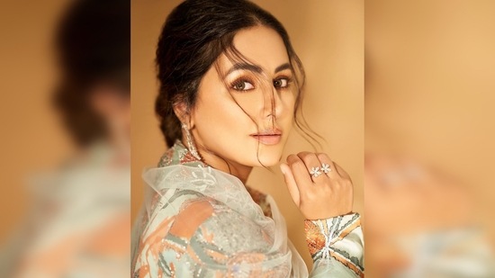 Hina Khan wanted all eyes on her beautiful outfit so she tied her hair in a low bun with a few strands framing her face.(Instagram/@realhinakhan)