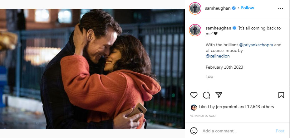 Sam Heughan shared a still from It's All Coming Back To Me but deleted it later.&nbsp;