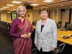Finance minister Nirmala Sitharaman with IMF chief, Kristalina Georgieva in Washington on Tuesday, April 19, 2022. (ANI Photo) Finance minister Nirmala Sitharaman with IMF chief, Kristalina Georgieva in Washington on Tuesday, April 19, 2022. (ANI Photo)