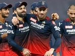 Virat Kohli with Faf du Plessis and other teammates after the win.&nbsp;
