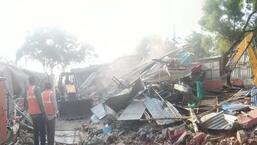 The PMC began the drive at 7.30 am and demolished illegal structures constructed along the flood lines. (HT PHOTO)