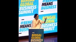 West Bengal chief minister Mamata Banerjee addresses during the inauguration of the Bengal Global Business Summit (BGBS) in Kolkata on Wednesday. (ANI)