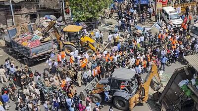 Bulldozers in violence-hit Jahangirpuri. (PTI)