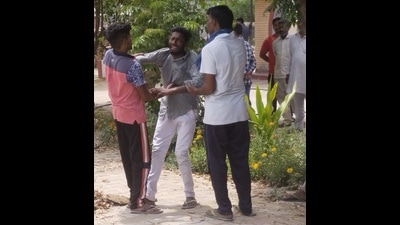 People trying to console a victim’s relative at Maharaja Agrasen Medical College in Agroha, Hisar. (HT Photo) People trying to console a victim’s relative at Maharaja Agrasen Medical College in Agroha, Hisar. (HT Photo)