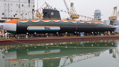 INS Vagsheer, the 6th and final Scorpene-class submarine under Project-75, during its launch at the Mazagon Dock in Mumbai Wednesday. (REUTERS PHOTO) (HT_PRINT) INS Vagsheer, the 6th and final Scorpene-class submarine under Project-75, during its launch at the Mazagon Dock in Mumbai Wednesday. (REUTERS PHOTO) (HT_PRINT)