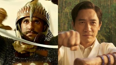 Ranveer Singh in a still from Bajirao Mastani and Tony Leung in Shang-Chi.