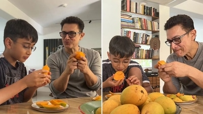 Aamir Khan and Azad Rao Khan enjoy mangoes. Aamir Khan and Azad Rao Khan enjoy mangoes. 