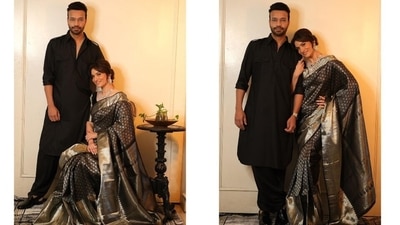 On Tuesday, Ankita took to Instagram to post several photos featuring herself and Vicky Jain. She captioned the post, "Sacha pyaar wahi hai jisme dono hi ek doosre ko khone se darte [heart emoticon]." The couple twinned in traditional looks in black shade for the photoshoot. (Instagram/@ankitalokhande)