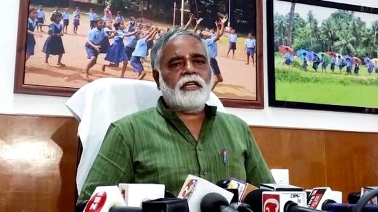 Bengaluru, Feb 08 (ANI): Karnataka Education Minister BC Nagesh addressing a press conference, in Bengaluru on Tuesday. (ANI Photo) (ANI)