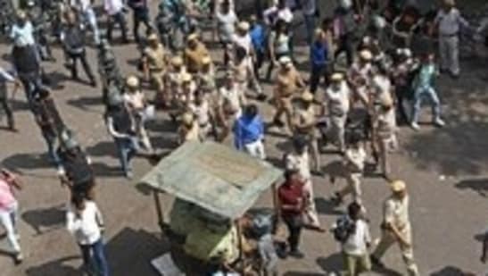 Police and paramilitary personnel keep vigil prior to the anti-encroachment drive in Jahangirpuri, on April 20, 2022. (ANI photo)