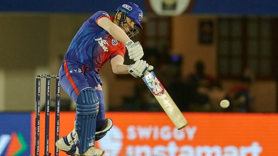 David Warner of Delhi Capitals plays a shot during the Indian Premier League 2022 match against Punjab Kings(IPL)