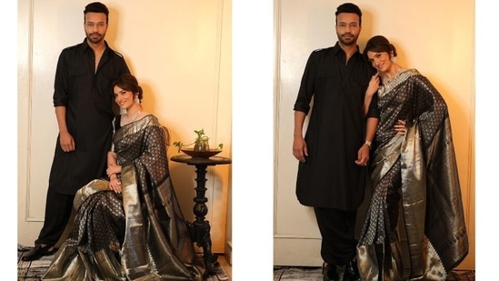 On Tuesday, Ankita took to Instagram to post several photos featuring herself and Vicky Jain. She captioned the post, "Sacha pyaar wahi hai jisme dono hi ek doosre ko khone se darte [heart emoticon]." The couple twinned in traditional looks in black shade for the photoshoot.(Instagram/@ankitalokhande)