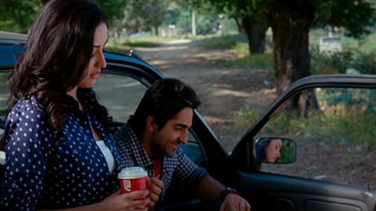 Ayushmann Khurrana and Yami Gautam in a still from Vicky Donor that they filmed in front of Mika Singh's farmhouse.