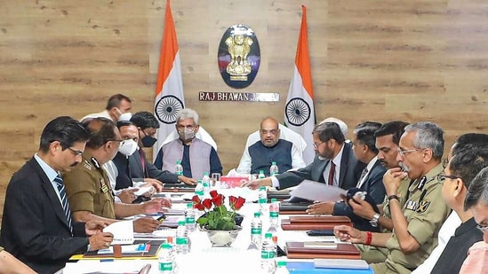 Home Minister Amit Shah chairing a security review meeting in Jammu and Kashmir (File Photo).