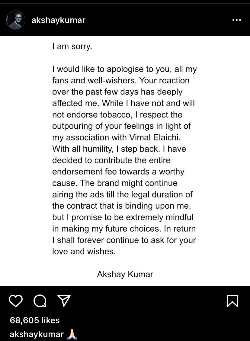 Akshay Kumar's post.&nbsp;