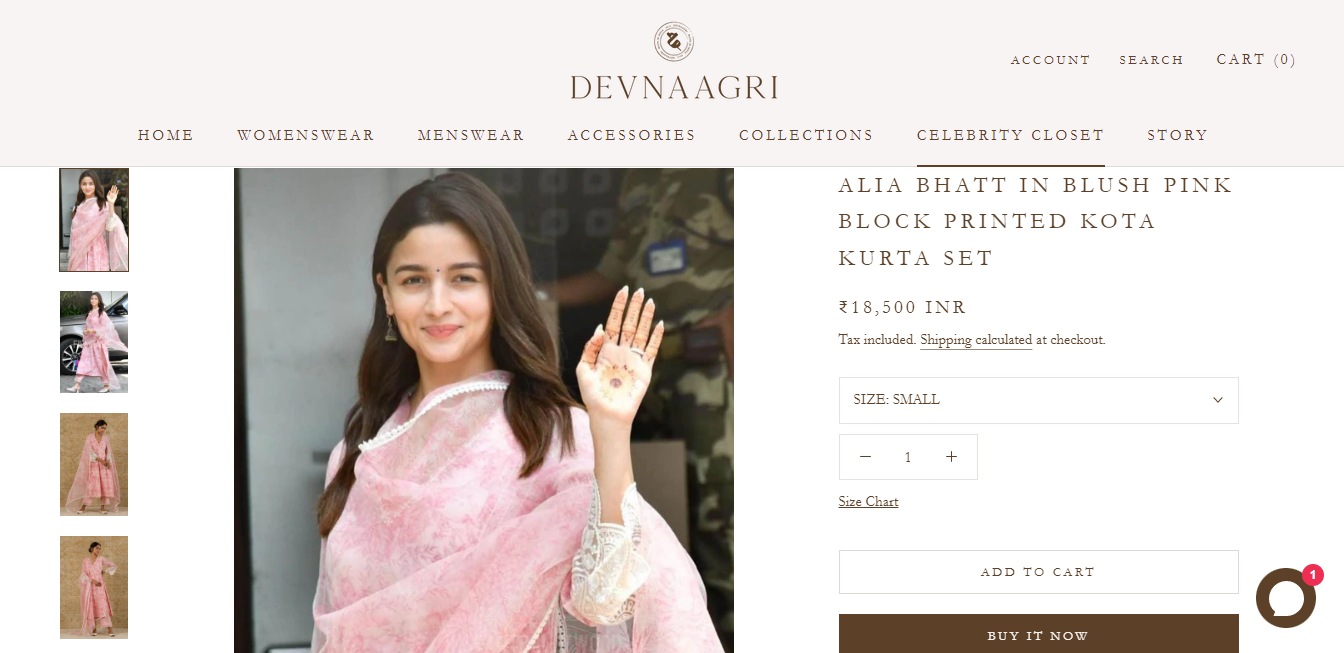 Price of Alia Bhatt's floral printed kurta set.&nbsp; (devnaagri.com)