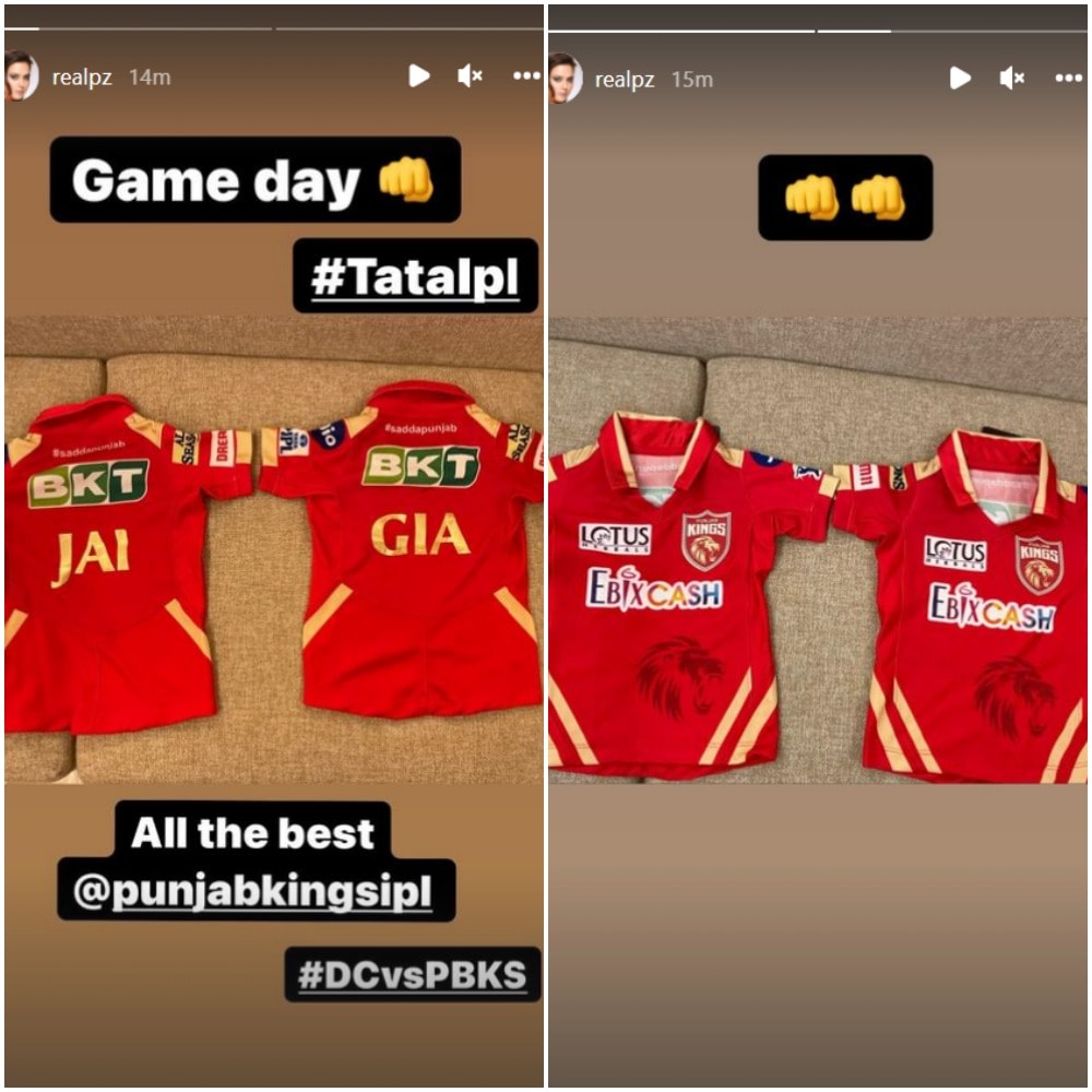 Preity Zinta shares pictures of Jai and Gia's jerseys on Instagram.