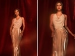 Mouni Roy goes all out and wears a pearl sleeveless top paired with a pleated saree inspired skirt for one of the episodes of the show DID L'il Masters Season 5 where she will be seen as a host.