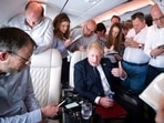 Prime Minister Boris Johnson speaks to the media on board his flight as he flies to India for a two-day visit on Wednesday. Prime Minister Boris Johnson speaks to the media on board his flight as he flies to India for a two-day visit on Wednesday.
