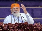 Prime Minister Narendra Modi addressing the event marking the 400th Parkash Purab celebrations of Guru Tegh Bahadur at Red Fort. (PTI) Prime Minister Narendra Modi addressing the event marking the 400th Parkash Purab celebrations of Guru Tegh Bahadur at Red Fort. (PTI)