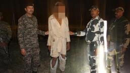 The Pak National who had inadvertently crossed over to India being handed over to Pak Rangers by the Border Security Force (BSF) on Wednesday evening. (HT Photo)