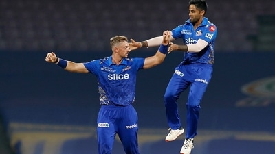 Mumbai Indians Daniel Sams celebrates the dismissal of Chennai Super Kings Shivam Dube during the IPL 2022 (ANI) Mumbai Indians Daniel Sams celebrates the dismissal of Chennai Super Kings Shivam Dube during the IPL 2022 (ANI)