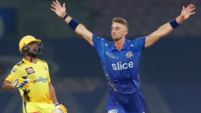 Daniel Sams of Mumbai Indians celebrates the wicket of Ambati Rayudu of the Chennai Superkings during match 33 of Indian Premier League 2022 (PTI) Daniel Sams of Mumbai Indians celebrates the wicket of Ambati Rayudu of the Chennai Superkings during match 33 of Indian Premier League 2022 (PTI)