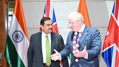 Billionaire Gautam Adani with UK Prime Minister Boris Johnson (Credit: @gautam_adani) (@gautam_adani) Billionaire Gautam Adani with UK Prime Minister Boris Johnson (Credit: @gautam_adani) (@gautam_adani)