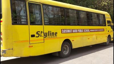 Ghaziabad, India – April 20, 2022: A view of the school bus after 11-year-old Anurag Bhardwaj, student of Dayavati Public School, died in a tragic school bus accident in Modinagar, Ghaziabad on Wednesday, April 20 2022. (HT Photo) Ghaziabad, India – April 20, 2022: A view of the school bus after 11-year-old Anurag Bhardwaj, student of Dayavati Public School, died in a tragic school bus accident in Modinagar, Ghaziabad on Wednesday, April 20 2022. (HT Photo)