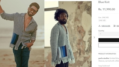 If you wish to add the oversized knit jacket to your collection, we have the price details for you. It is available on the Perlo Studios website and is called the Blue Knit. It is worth  <span class='webrupee'>₹</span>11,990. (Instagram/@shahidkapoor)