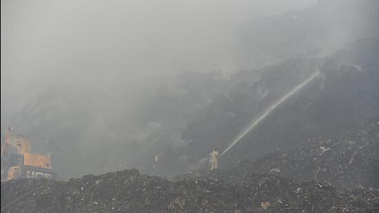 There have been at least three fire incidents at the landfill in the last month, starting from March 28. (Raj K Raj/HT)