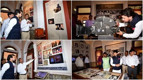 Union Information and Broadcasting minister Anurag Thakur at the National Museum of Indian Cinema in Mumbai on Thursday.(Twitter/Anurag Thakur)