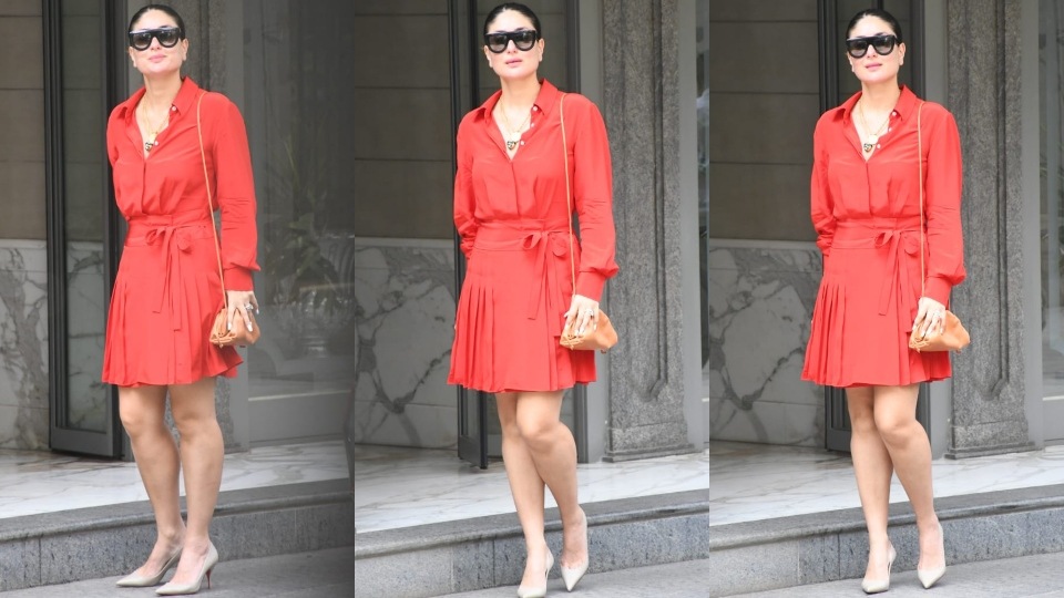 Kareena Kapoor teams the red dress with minimal accessories.&nbsp;(HT Photo/Varinder Chawla)