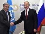 A file photo of UN chief Antonio Guterres and Vladimir Putin's meeting in 2019. (Twitter/Kremlin) A file photo of UN chief Antonio Guterres and Vladimir Putin's meeting in 2019. (Twitter/Kremlin)