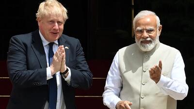 Prime Minister Narendra Modi and British Prime Minister Boris Johnson in New Delhi . Johnson said the India-UK free trade pact could “double our trade and investment by the end of decade”. (ANI) Prime Minister Narendra Modi and British Prime Minister Boris Johnson in New Delhi . Johnson said the India-UK free trade pact could “double our trade and investment by the end of decade”. (ANI)