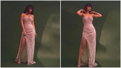In this picture, Fatima Sana Shaikh can be seen raising the hotness quotient in a shimmery Falguni Shane Peacock thigh-high slit dress. (Instagram/@fatimasanashaikh) In this picture, Fatima Sana Shaikh can be seen raising the hotness quotient in a shimmery Falguni Shane Peacock thigh-high slit dress. (Instagram/@fatimasanashaikh)