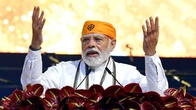New Delhi, Apr 21 (ANI): Prime Minister Narendra Modi addressing at the 400th Parkash Purab celebrations of Sri Guru Teg Bahadur, at Red Fort in Delhi on Thursday. (ANI Photo) (ANI) New Delhi, Apr 21 (ANI): Prime Minister Narendra Modi addressing at the 400th Parkash Purab celebrations of Sri Guru Teg Bahadur, at Red Fort in Delhi on Thursday. (ANI Photo) (ANI)