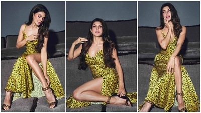 In another Instagram post, Jacqueline Fernandez was seen grabbing eyeballs in a yellow satin animal print dress. (Instagram/@jacquelinef143) In another Instagram post, Jacqueline Fernandez was seen grabbing eyeballs in a yellow satin animal print dress. (Instagram/@jacquelinef143)