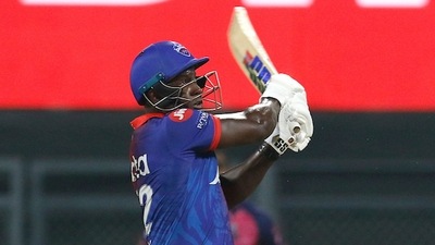 Rovman Powell of Delhi Capitals bats during the 34th T20 cricket match of the Indian Premier League 2022 (PTI) Rovman Powell of Delhi Capitals bats during the 34th T20 cricket match of the Indian Premier League 2022 (PTI)