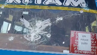 Bullet holes on the windshield of a CISF vehicle attacked by terrorists in Sunjwan area of Jammu, J&amp;K. (ANI)