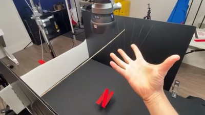 The image, taken from the viral video, shows the stop motion artist in the process of creating Netflix intro using yarn. (YouTube/@Kevin Parry)