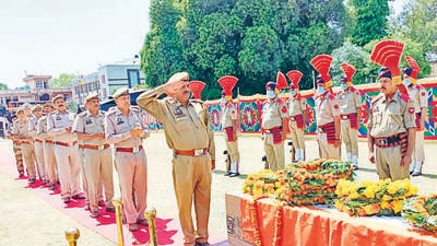 Police personnel pay tribute to slain CISF assistant sub-inspector SP Patel who was killed in the attack near Sunjuwan military station in Jammu on Friday (ANI) Police personnel pay tribute to slain CISF assistant sub-inspector SP Patel who was killed in the attack near Sunjuwan military station in Jammu on Friday (ANI)