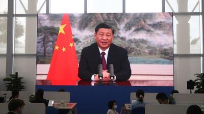 A screen shows Chinese President Xi Jinping delivering a keynote speech at the opening ceremony of the Boao Forum for Asia via video link, at a media centre in Boao, Hainan province, China. (REUTERS/FILE)
