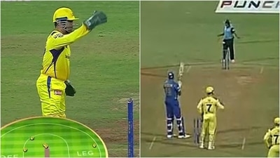 MS Dhoni setting field for Pollard. (Twitter) MS Dhoni setting field for Pollard. (Twitter)