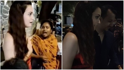 Dia Mirza's husband Vaibhav Rekhi escorted her to their car after she got startled when a woman asked her for money.