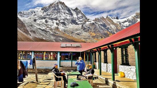 Tea at the ABC guesthouse with Annapurna South in the background