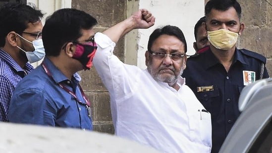 Maharashtra minister Nawab Malik is seen in this file photo soon after the arrest. (PTI)&nbsp;(HT_PRINT)