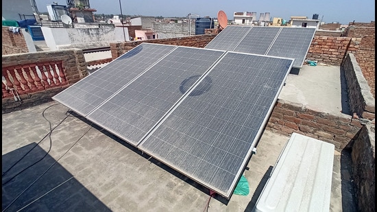 The solar plant has been installed at the outer parking area of the Model Jail premises in Chandigarh at a cost of ₹1.78 crore, including 10 years of operations and management. (HT File)