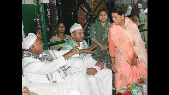 Bihar CM Nitish Kumar at Rabri Devi’s Iftaar party on Friday. (Santosh Kumar/HT Photot)